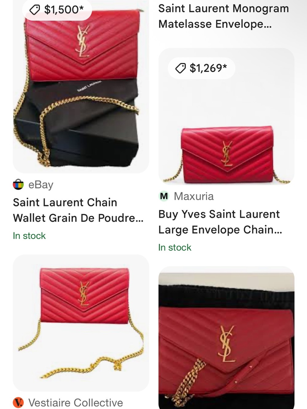 YSL CASSANDRE ENVELOPE CHAIN WALLET IN LAMBSKIN-Hot Pink - Picture 12 of 13